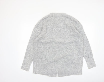 M&Co Women Grey Size 12 Long Sleeve Knit Open Cardigan