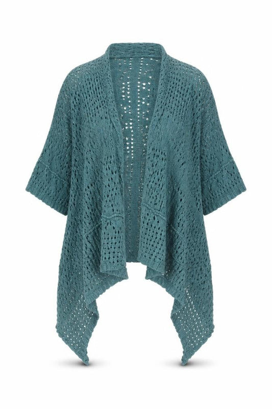 Amaryllis Women Green Open-Knit Cotton Wrap Cardigan Size 18