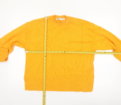 Zara Women's Yellow Crew Neck Knit Jumper Size S
