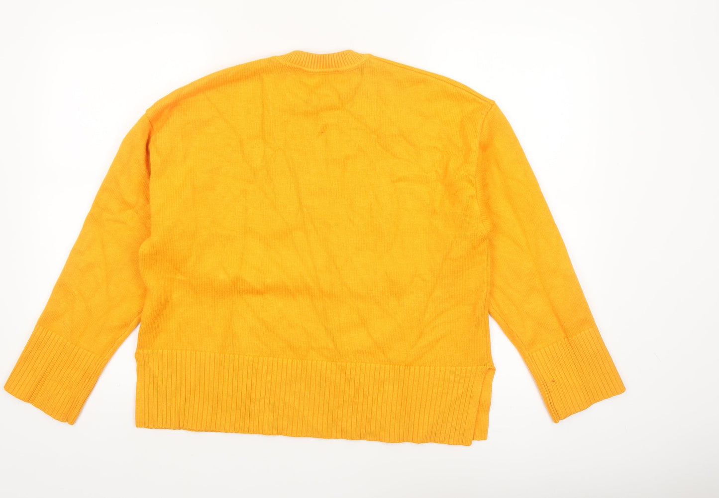 Zara Women's Yellow Crew Neck Knit Jumper Size S