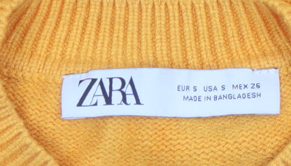 Zara Women's Yellow Crew Neck Knit Jumper Size S
