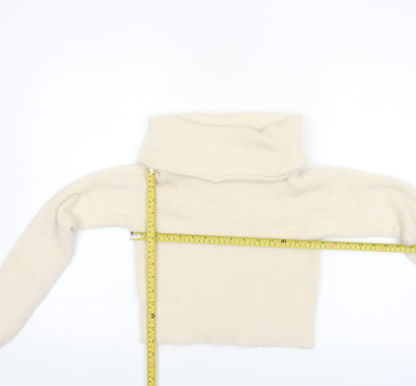 Bershka Women Ivory Cowl Neck Knit Long Sleeve Pullover Jumper M