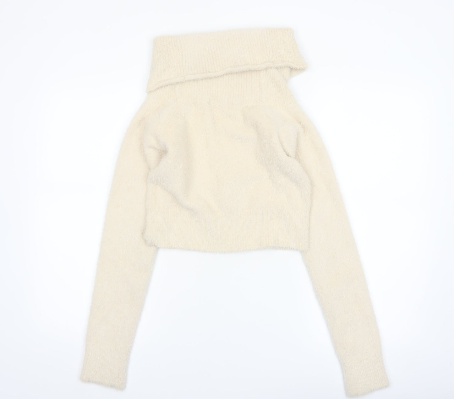 Bershka Women Ivory Cowl Neck Knit Long Sleeve Pullover Jumper M