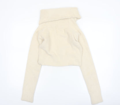 Bershka Women Ivory Cowl Neck Knit Long Sleeve Pullover Jumper M