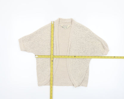 Spirit at M&Co Women Beige Knit Short Sleeve Open Cardigan Size 12