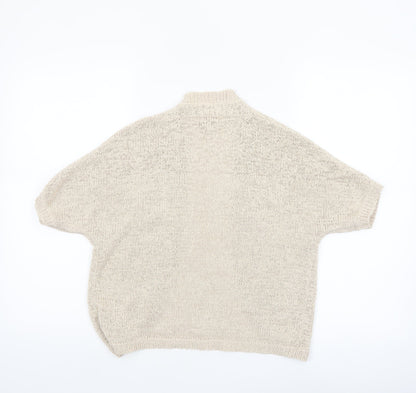 Spirit at M&Co Women Beige Knit Short Sleeve Open Cardigan Size 12