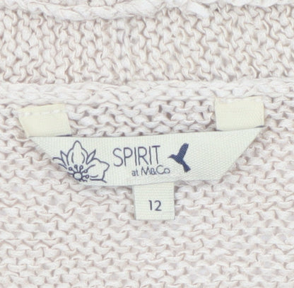 Spirit at M&Co Women Beige Knit Short Sleeve Open Cardigan Size 12