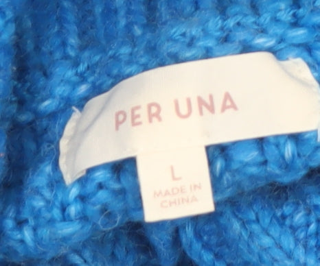 Marks and Spencer Per Una Women's Blue Roll Neck Cable-Knit Jumper L