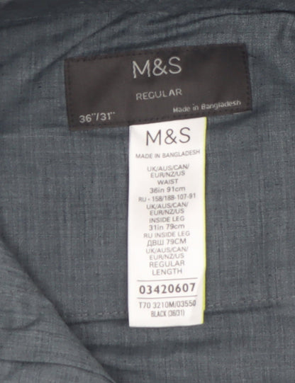 Marks and Spencer Men’s Black Regular Fit Dress Trousers 36W 31L Polyester