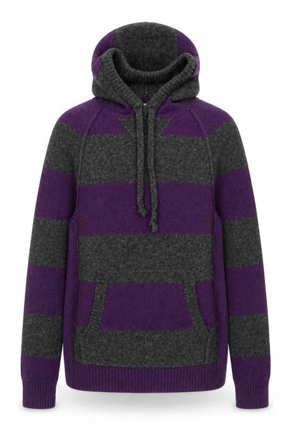 fyi Womens Purple Grey Wool Blend Hooded Striped Jumper M