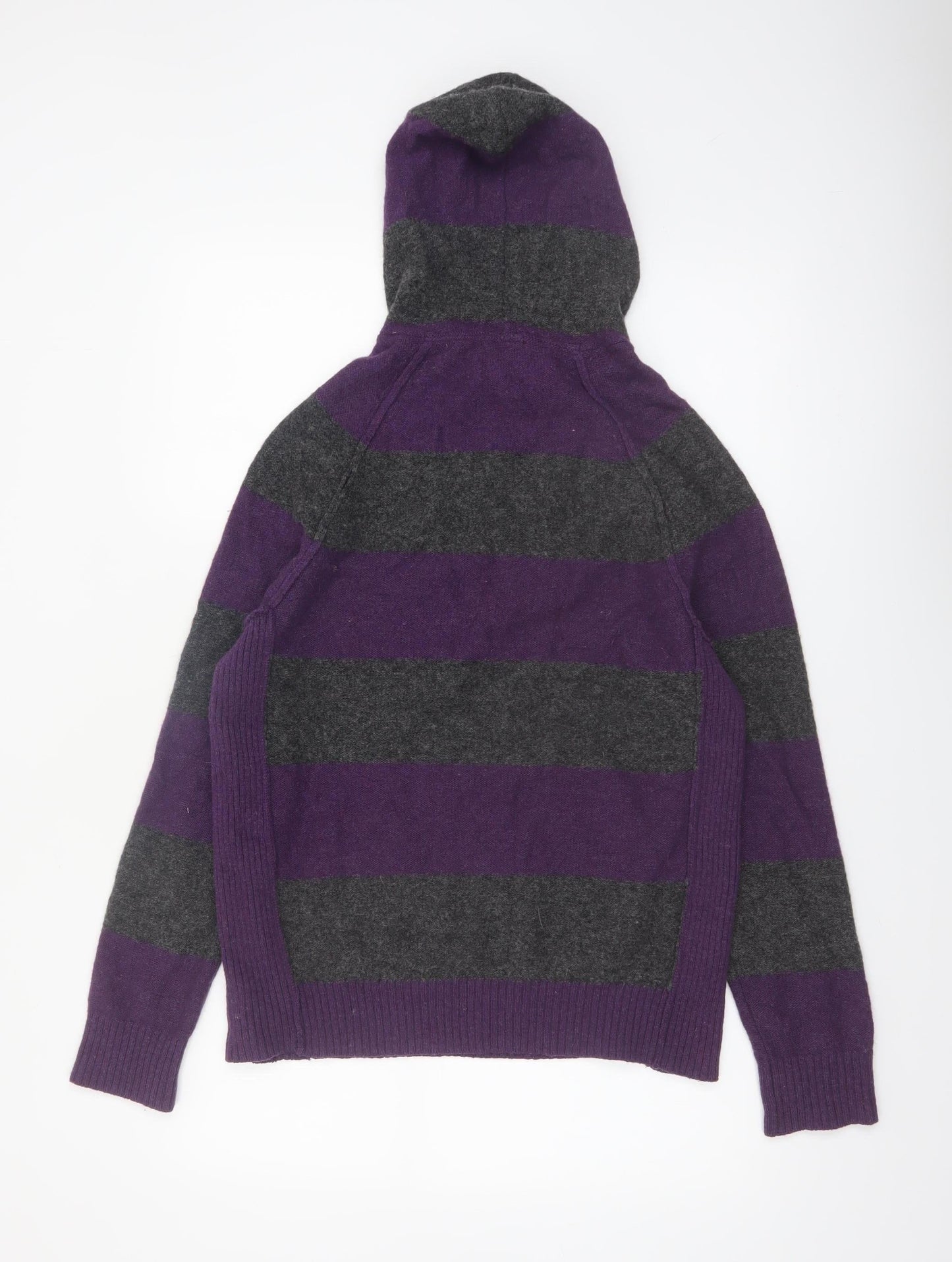 fyi Womens Purple Grey Wool Blend Hooded Striped Jumper M
