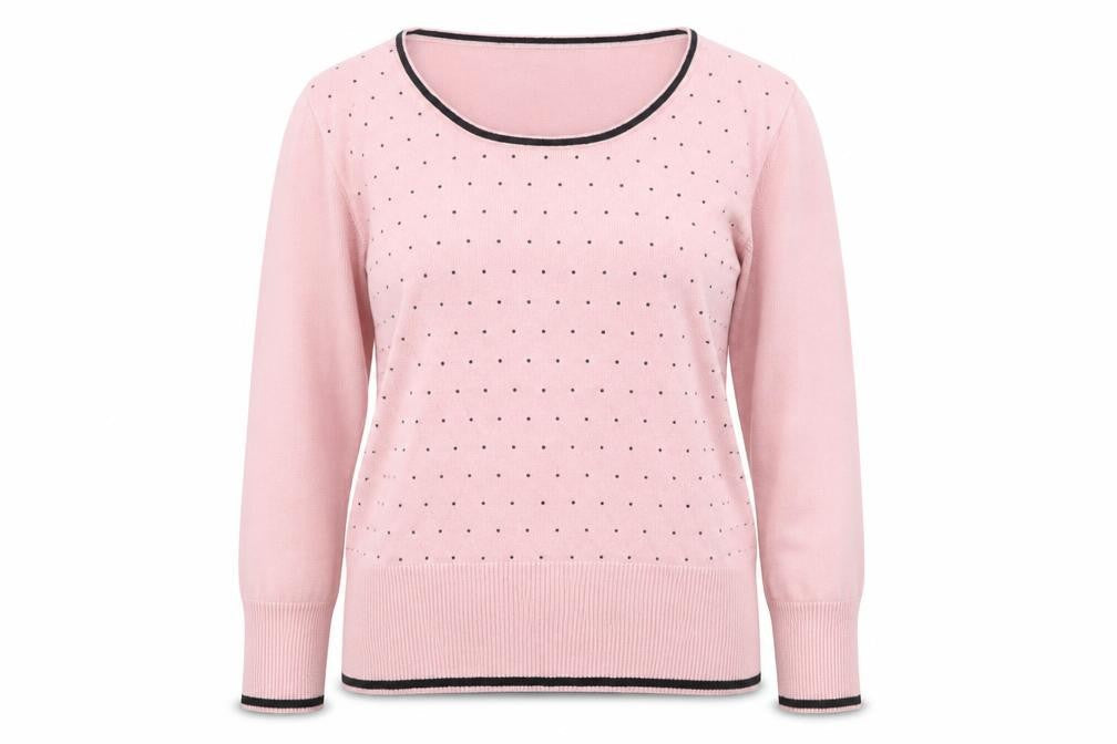 Roman Women Pink Polka Dot Scoop Neck Long Sleeve Jumper Size 14