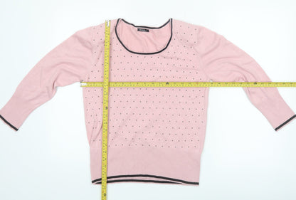Roman Women Pink Polka Dot Scoop Neck Long Sleeve Jumper Size 14