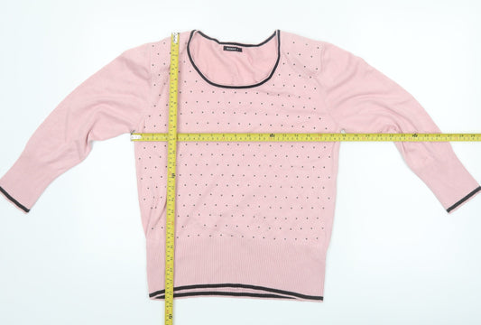 Roman Women Pink Polka Dot Scoop Neck Long Sleeve Jumper Size 14