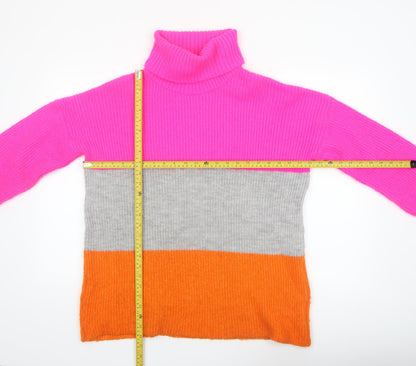 JQ by Jenerique Women's Multicoloured Roll Neck Chunky-Knit Jumper One Size
