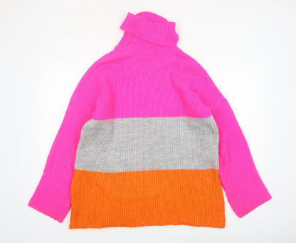 JQ by Jenerique Women's Multicoloured Roll Neck Chunky-Knit Jumper One Size