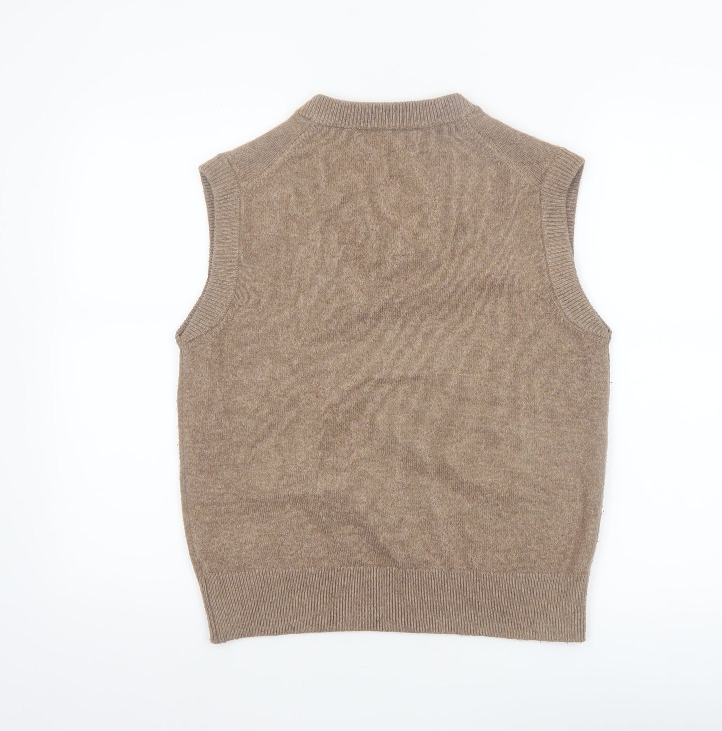 Marks and Spencer Women Beige V-Neck Knit Sleeveless Vest Jumper Size S
