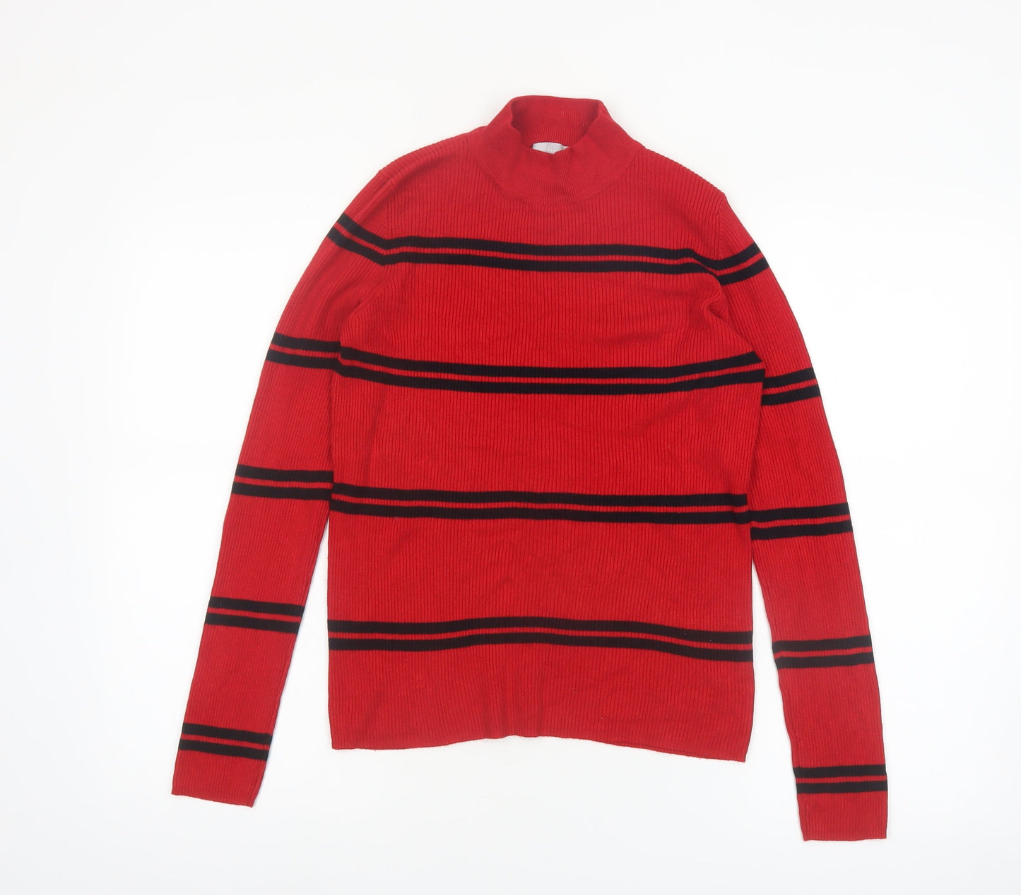 Red Herring Women's Red Black Striped Mock Neck Jumper Size 14