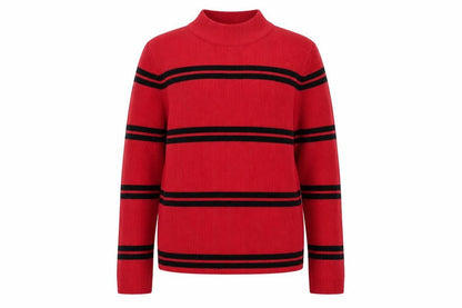 Red Herring Women's Red Black Striped Mock Neck Jumper Size 14