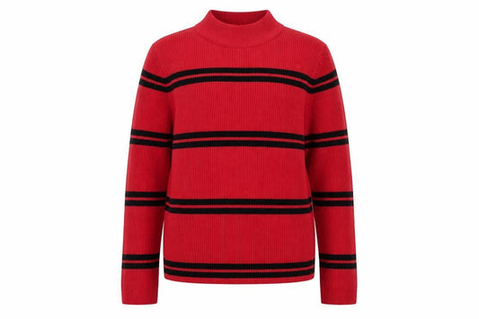 Front view of Red Herring Women's Red Black Striped Mock Neck Jumper, size 14