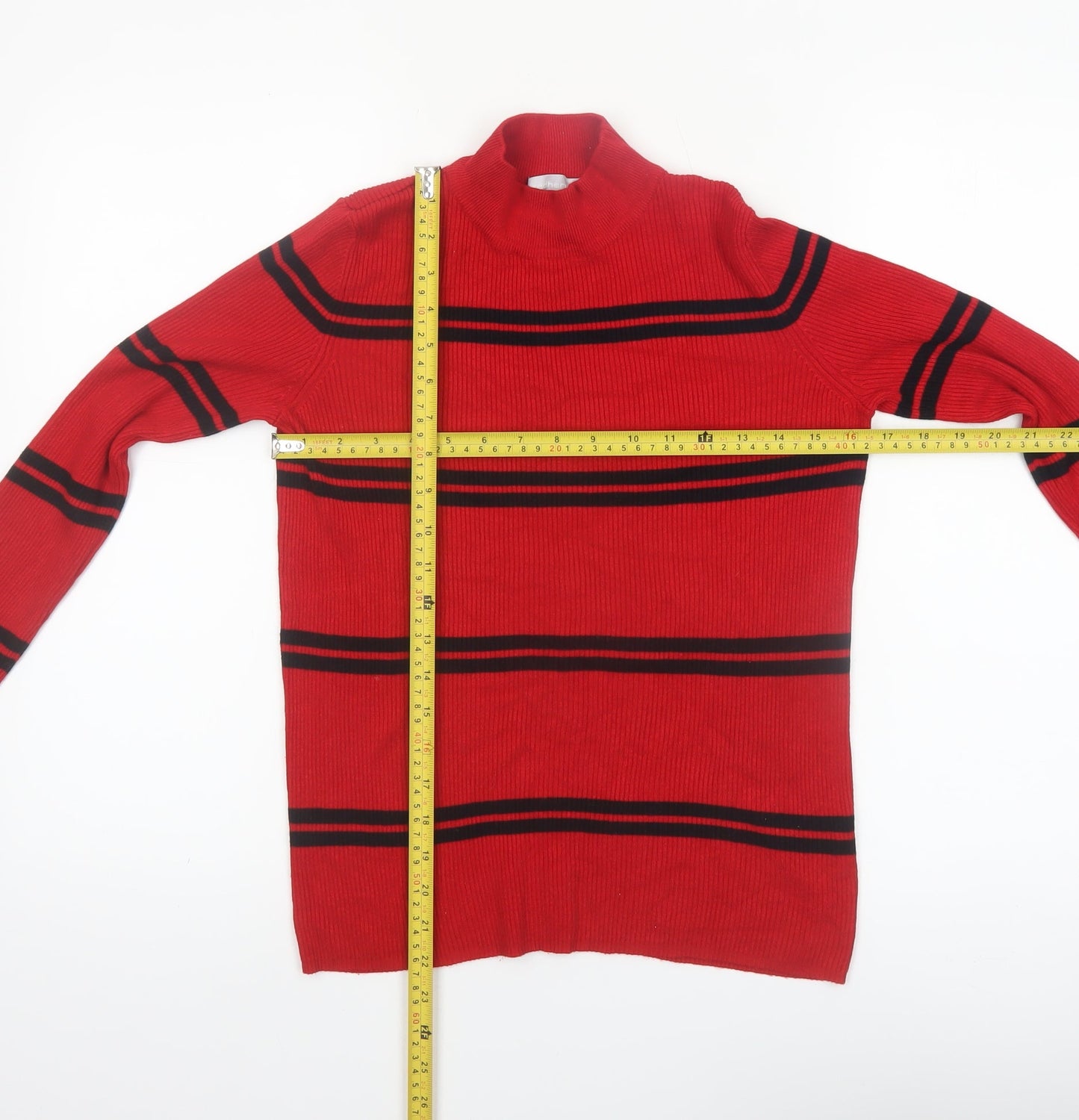 Red Herring Women's Red Black Striped Mock Neck Jumper Size 14