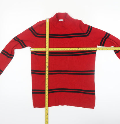 Red Herring Women's Red Black Striped Mock Neck Jumper Size 14