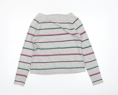 Laura Ashley Women’s Grey Striped Boat Neck Cotton Blend Jumper UK 8