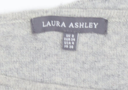 Laura Ashley Women’s Grey Striped Boat Neck Cotton Blend Jumper UK 8
