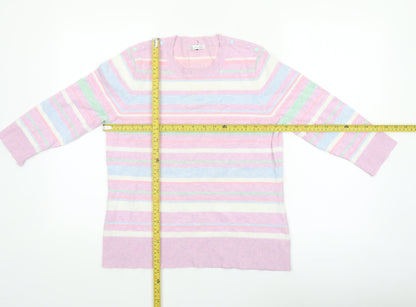 Berkertex Women’s Multicoloured Stripe Crew Neck 3/4 Sleeve Jumper Size 16