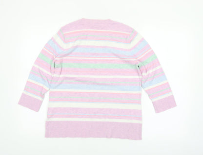 Berkertex Women’s Multicoloured Stripe Crew Neck 3/4 Sleeve Jumper Size 16