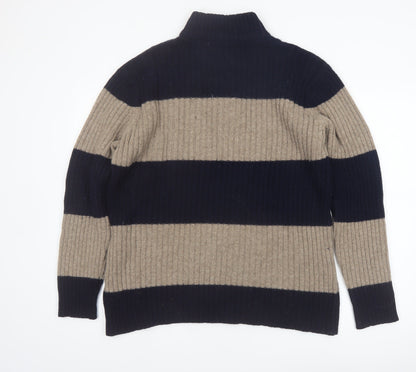 Wolsey Men’s Beige & Navy Lambswool Striped Mock Neck Jumper Size L