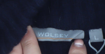 Wolsey Men’s Beige & Navy Lambswool Striped Mock Neck Jumper Size L