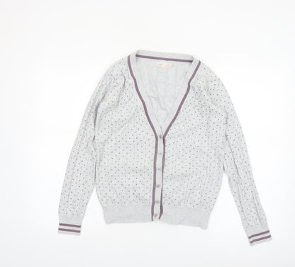 Angel Women’s Grey Polka Dot V-Neck Button Cardigan Size L