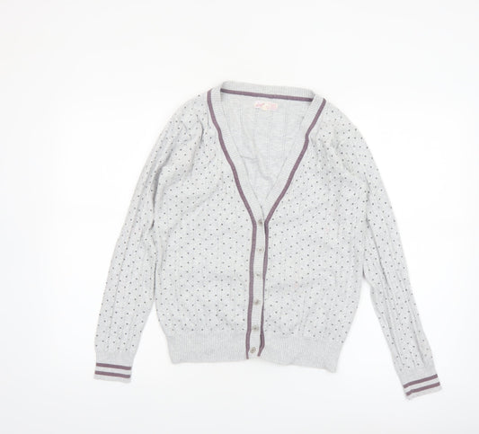Angel Women’s Grey Polka Dot V-Neck Button Cardigan Size L