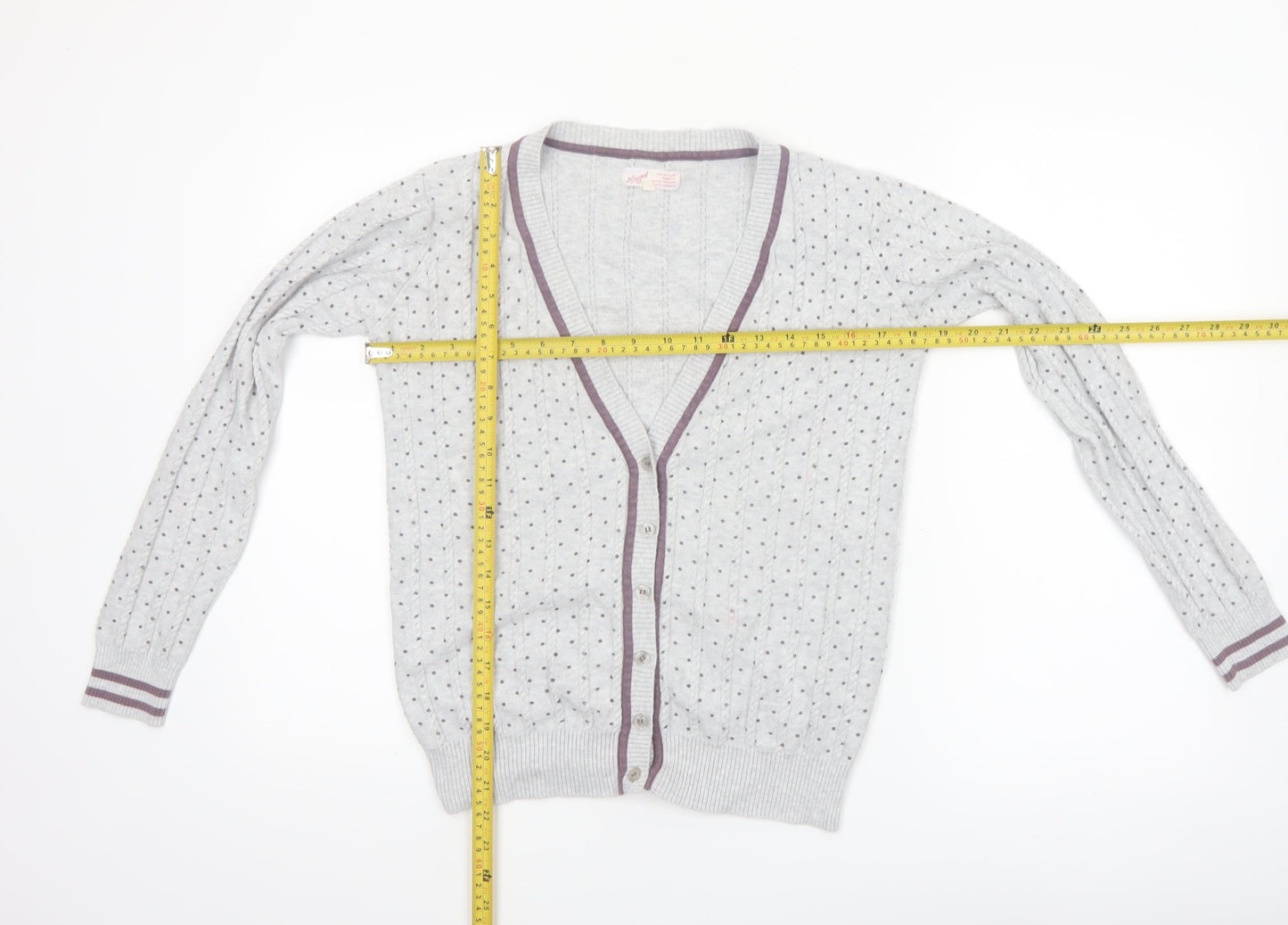 Angel Women’s Grey Polka Dot V-Neck Button Cardigan Size L