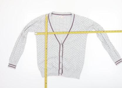 Angel Women’s Grey Polka Dot V-Neck Button Cardigan Size L