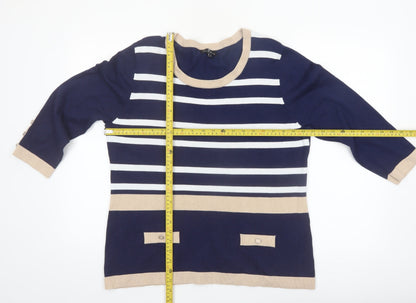 Marble Women’s Blue Striped Lightweight Knit 3/4 Sleeve Pullover Jumper Size 14