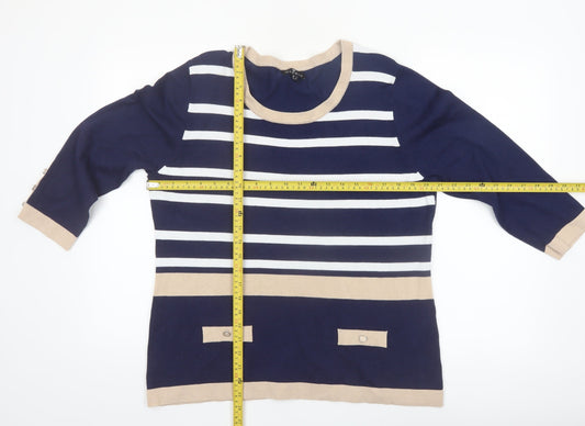 Marble Women’s Blue Striped Lightweight Knit 3/4 Sleeve Pullover Jumper Size 14