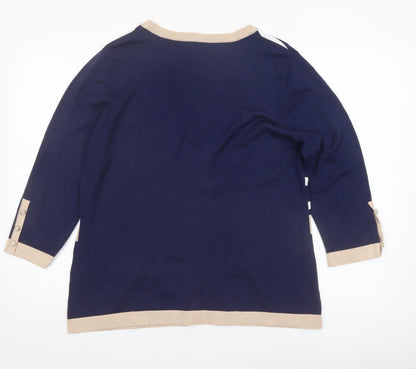 Marble Women’s Blue Striped Lightweight Knit 3/4 Sleeve Pullover Jumper Size 14