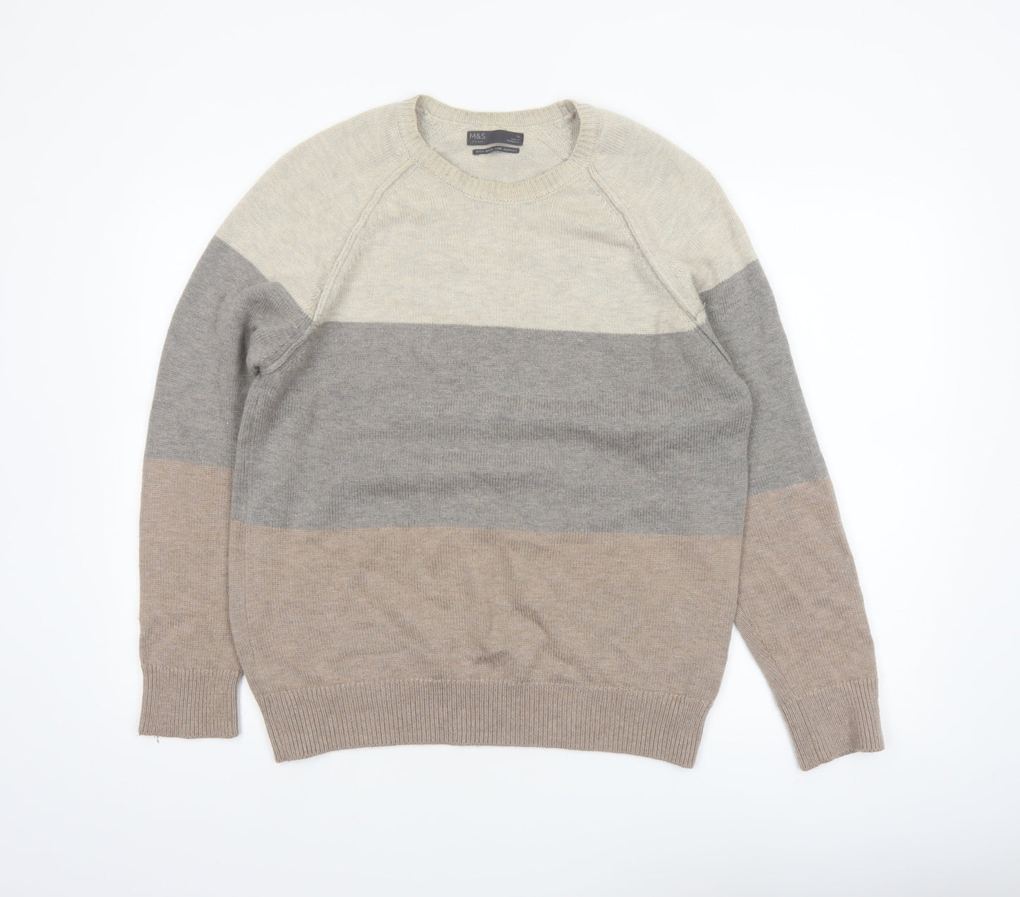 Marks and Spencer Mens Multicoloured Wool Alpaca Crew Neck Jumper Size M