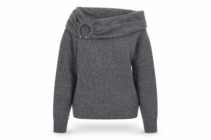 Zara Women Grey Cowl Neck Beaded Knit Jumper Size S