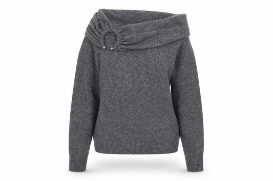 Zara Women Grey Cowl Neck Beaded Knit Jumper Size S