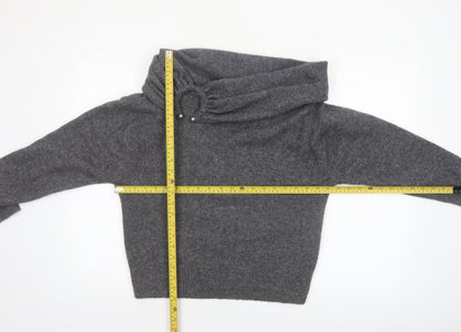 ZARA Women Grey Cowl Neck Beaded Knit Jumper Size S