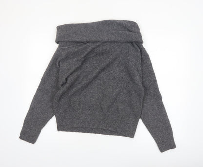 ZARA Women Grey Cowl Neck Beaded Knit Jumper Size S