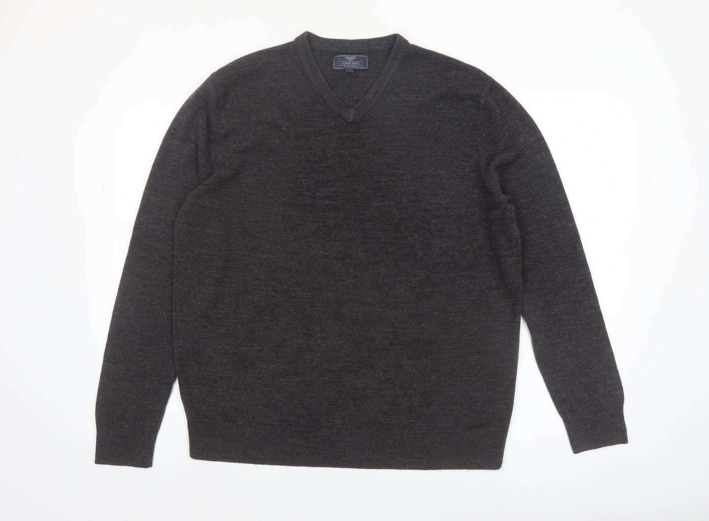Atlantic Bay Men's Grey V-Neck Acrylic Jumper Size L