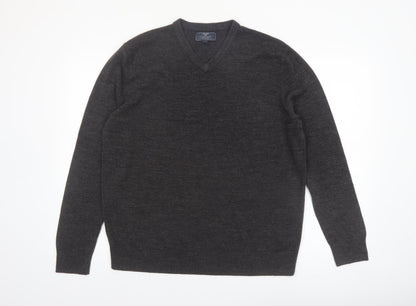 Atlantic Bay Men's Grey V-Neck Acrylic Jumper Size L