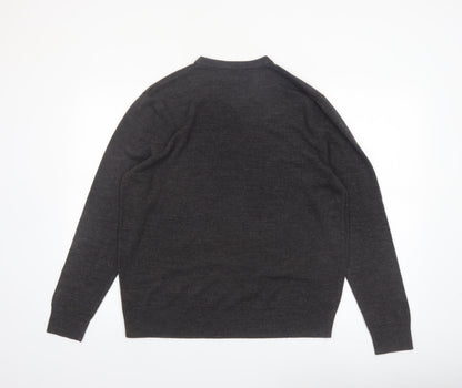 Atlantic Bay Men's Grey V-Neck Acrylic Jumper Size L