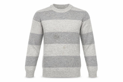 Marks & Spencer Men's Grey Striped Lambswool Crew Neck Jumper XS