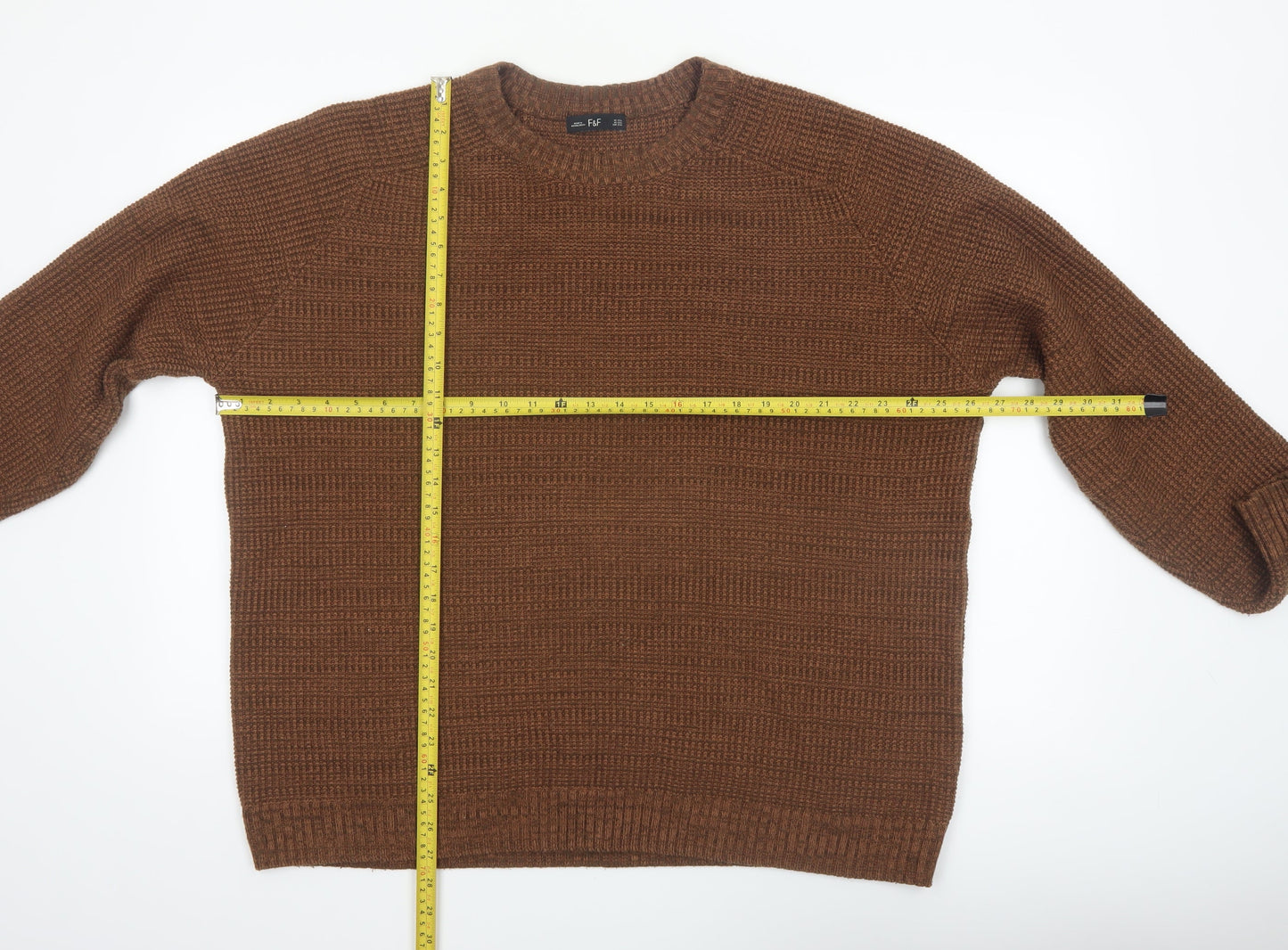 F&F Men's Brown 2XL Crew Neck Knit Cotton Acrylic Jumper