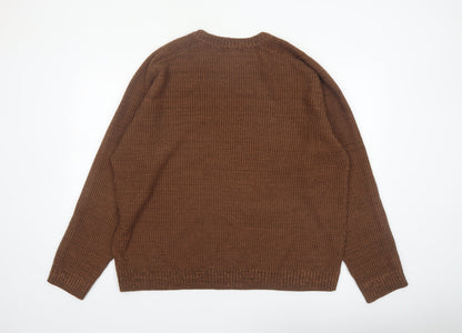 F&F Men's Brown 2XL Crew Neck Knit Cotton Acrylic Jumper